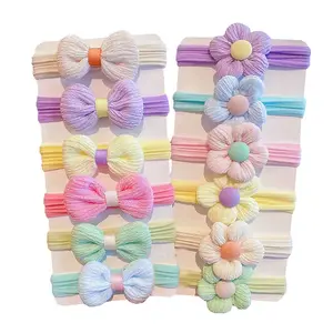 MIO Korea New Kids Elastic Flower Hair Band Candy Color Bow Hair Rope Girl No Damage Ponytail Holder Cute Children Hair Ties Set