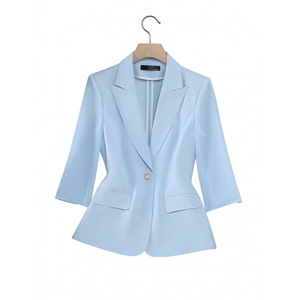 Lapel Three Quarter Sleeve Blazer Solid Color Slim Fit Women's Blazers With Label - Product Image 5
