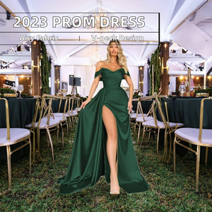 Abito da Cerimonia 2025 a Tinta Unita con Maniche Corte per Donne, Sexy Abito da Ballo con Spalle Scoperte per Cene Formali e Serate Eleganti - Product Image 3