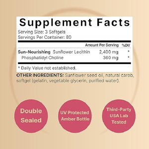 Dầu hạt hướng dương giàu <span class=keywords><strong>phosphatidyl</strong></span> Choline không đậu nành, không gluten OEM hướng dương Lecithin 240 Softgels truyền với không biến đổi gen - Product Image 2