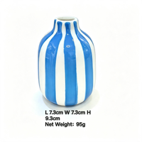 Vase de table en céramique Fanhua Huijin, motif losanges bleus scandinaves et pois, cuit à haute température (1300°C), modèle 9,3 cm x 7,3 cm