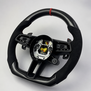 Volante de fibra de carbono brillante de base plana con pala de cambio roja de 12 marcas <span class=keywords><strong>SC</strong></span> para <span class=keywords><strong>Porsche</strong></span> <span class=keywords><strong>911</strong></span> 992 - Product Image 4