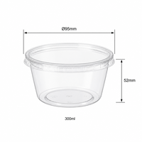Transparante plastic wegwerp schaal 300ml 95x52mm met deksel, kleine schaal voor soep, snacks, dessert, fruitsalade, voedselveilige PP, lekvrij
