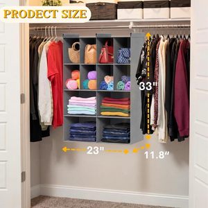 Organizador de armario colgante, 12 compartimentos, tela no tejida, 33x15x85cm, para almacenamiento de ropa en el dormitorio - Product Image 5