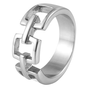 yunnique Men's Geometric <b>Titanium</b> Steel <b>Ring</b> Silver Hollow Punk Style Fashion Jewelry Gift - Product Image 5