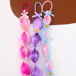 Fascia per capelli intrecciata fatta a mano con fiore e farfalla, elastico per capelli per bambine, fascia per coda alta per ragazze, treccia a bolle - Product Image 3