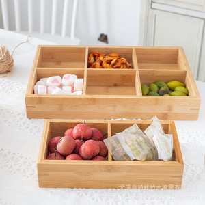 Bamboo Snack Box With Compartments For Dried Fruits Candies And Nuts Rectangle Multifunctional <b>Storage</b> <b>Tray</b> - Product Image 1