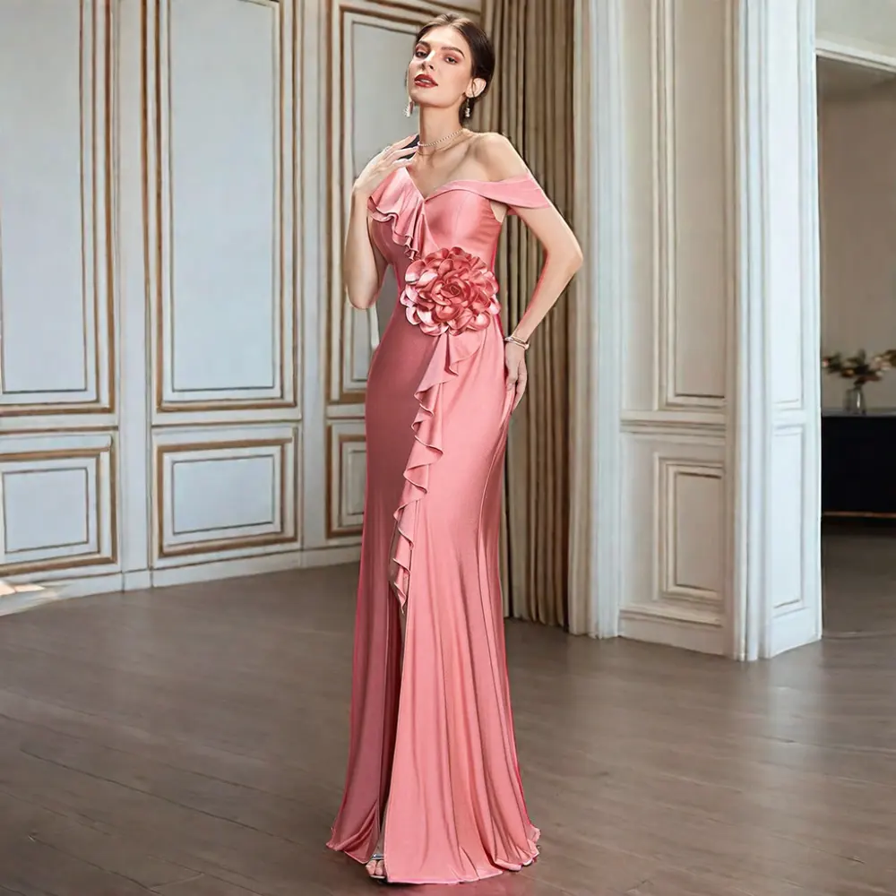 New Arrivals Women's Elegant Maxi Dress V-Neck Robe Femme for Party Club Prom Evening Wear Sleeveless Long Arm Length Plain Dyed
