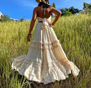 <span class=keywords><strong>Abito</strong></span> Boho per Servizio Fotografico, Vestito Lungo in Cotone <span class=keywords><strong>Bianco</strong></span> <span class=keywords><strong>Sexy</strong></span> con Schiena Scoperta e Allacciatura al Collo per Vacanze - Product Image 5