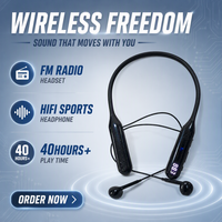 Écouteurs sportifs sans fil à tour de cou avec radio FM, écran LED, connexion double téléphone, fente pour carte TF et plus de 40 heures d'autonomie