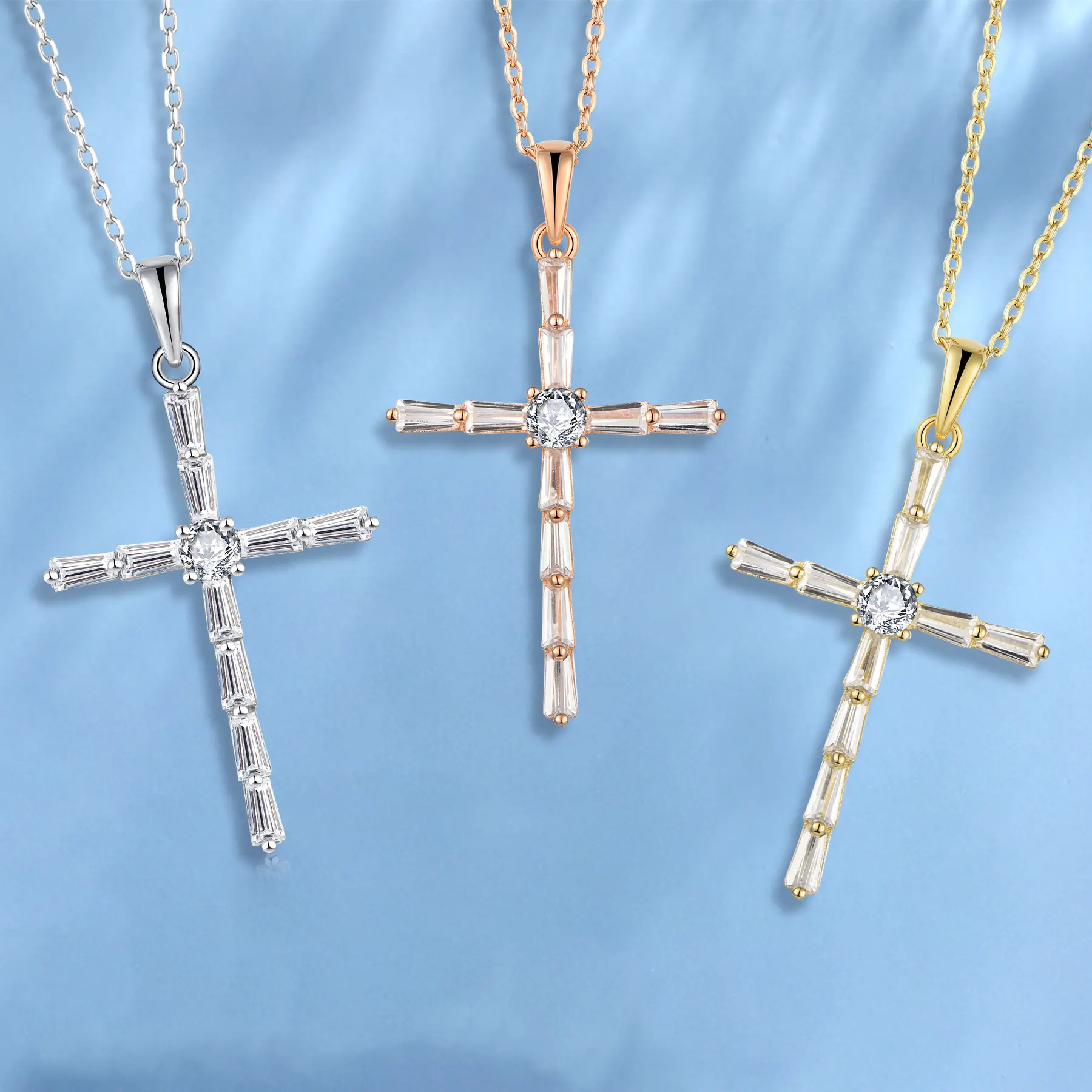 Jewel Small Baguette Mini Choker Sterling Silver Necklaces Tarnish Free Diamond Pendant 925 Cross Necklace Of Jewelry Women