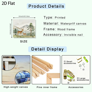 Deer And Fawn Landscape <b>Canvas</b> Wall Art Modern Farmhouse Style Print With Wooden <b>Frame</b> Rectangle Shape For Home Decoration - Product Image 6