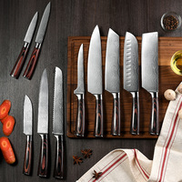 Ensemble de 10 couteaux de chef faits à la main en acier inoxydable à motif Damas, manche en bois coloré, pour la cuisine