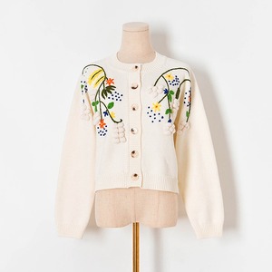 <span class=keywords><strong>Cardigan</strong></span> in Maglia a Maniche Lunghe <span class=keywords><strong>con</strong></span> Fiori Ricamati a Mano e Pompon, Giacca Invernale Casual da Donna 100% Cotone Anti-Pilling - Product Image 5