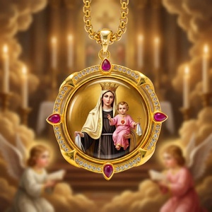 Virgen del <span class=keywords><strong>Carmen</strong></span>, Nuestra Señora del Monte Carmelo, Colgante Religioso de Latón con Zirconia y Esmalte, Hecho a Mano, Regalo, Protección para Marineros de la Costa Española - Product Image 1