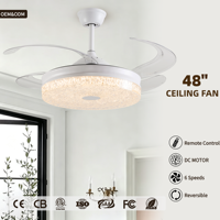 Ventilateur de plafond invisible moderne à moteur DC, faible bruit, pour intérieur, 42/48 pouces, avec lumière LED et télécommande