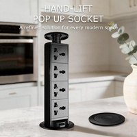 Pop-up-Steckdosenleiste mit manueller Auszugfunktion für Schreibtisch und Arbeitsplatte, EU/FR-Steckdose, USB Typ-C, Schwarz/Silber