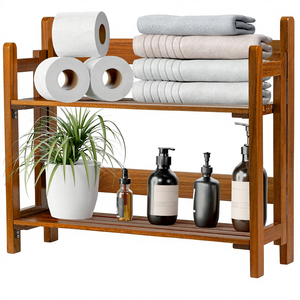 Estantes Flotantes de Madera de Teca para Baño, Montaje en Pared, 2 Estantes, 17 Pulgadas de Grosor, Modernos, Fáciles de Limpiar, Duraderos - Product Image 1