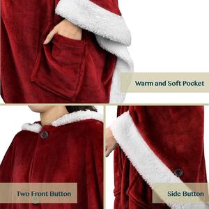 Couverture portable en flanelle écologique et douce pour la peau, couverture à capuche matelassée, cape solide, <span class=keywords><strong>poncho</strong></span> de détente - Product Image 4