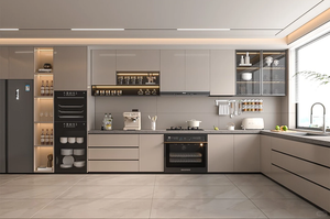 Meuble de cuisine haute brillance design de luxe avec bande LED intégrée, compatibilité appareils électroménagers, rangement modulaire moderne pour villa/appartement - Product Image 2