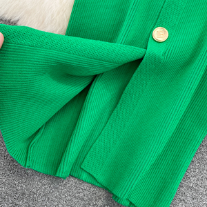 Abito da <span class=keywords><strong>donna</strong></span> in maglia con scollo a V, monopetto, spacco sul retro, stile francese elegante, nuova collezione autunno 2026, all'ingrosso - Product Image 6