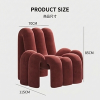 Fauteuil individuel moderne en velours moelleux à géométrie irrégulière unique, chaise d'appoint design artistique pour salon, extérieur, appartement, villa