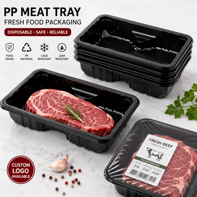 Disposable Black PP Meat Tray Fresh Food Packaging Tray for Supermarket