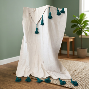 Handmade Cotton/Wool Vintage All-Season Portable Pom Pom <b>Blanket</b> for Home Decor Bedding Anti-Pilling - Product Image 5