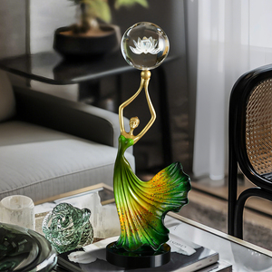 Tänzerin Kristallkugel Ornament Lotus 3D Geschnitzte Kugel Harz-Statue Wohnzimmer Eingangsbereich TV-Ständer Deko Geschenk - Product Image 3