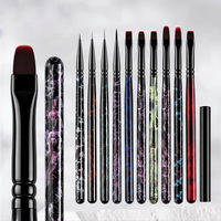 Pinceau de précision en nylon fin pour vernis gel français, avec logo personnalisé, manche en bois noir mat et couvercle, pour nail art miniature