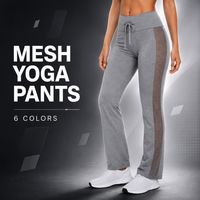 Pantalon de yoga taille haute pour femme, avec empiècements en maille, cordon de serrage, coupe évasée, respirant, confortable et doux, extensible, idéal pour le yoga, le Pilates, la gym, la course et le fitness.
