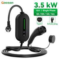 Pengisi daya Ev portabel 3.5kw 16A Ev, pengisi daya portabel fase tunggal 5M panjang tipe 2 tipe 1 Gbt Ac rumah untuk mobil listrik
