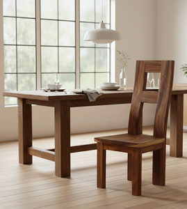 Chaise de salle à manger élégante en bois de suar avec dossier en H artisanal, au caractère boisé riche et à la construction robuste, idéale pour les maisons modernes. - Product Image 6