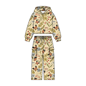 Conjunto de Ropa Casual y Cómoda para Niñas con Estampado de Flores, Sudadera con Capucha y Pantalones, Conjuntos de Otoño al por Mayor, Estilos Combinados para Hermanas, Ropa de Fábrica para Bebés - Product Image 4