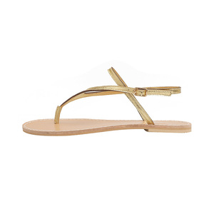 <span class=keywords><strong>Sandali</strong></span> Designer con Punta Rotonda e Lucchetto, Bicolore Oro, con Cinturino alla Caviglia, in Pelle Nuda, con Cinturino Incrociato, Stile Retrò Minimalista - Product Image 4