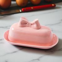 Couvercle nœud papillon rouge rose Accessoire de cuisine Gardien de beurre à fromage Plat à beurre en céramique
