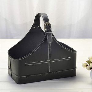 Cesta de Regalo de Cuero de Alta Calidad, Negra, Sostenible, Vintage, Nueva Moda, Solución de Almacenamiento Multiusos, Regalos Navideños, Vino - Product Image 1