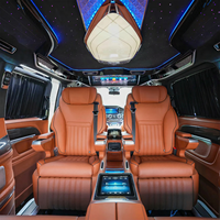 Kit intérieur en cuir caramel et alliage d'aluminium pour Dingkong Vito W447 5 places, avec plafond étoilé et sièges de capitaine pour van de direction |   Personnalisation OEM