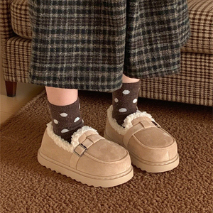 XIXITIAO Women's Winter Outdoor Shoes Lamb Wool <strong>Loafers</strong> Anti slip Outdoor Casual Shoes Retro Comfortable Student <strong>Loafers</strong> - Product Image 5