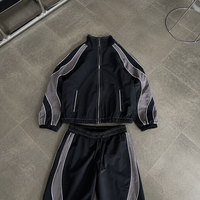 Ensemble deux pièces homme personnalisé : Veste zippée color block et pantalon large avec passepoil contrastant – Survêtement streetwear thermique automne