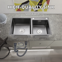 Évier de cuisine commercial double cuve en acier inoxydable 304 201 de haute qualité, fait main, sans robinet, pour OEM