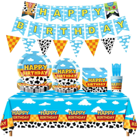 Ensemble de vaisselle jetable pour fête d'anniversaire sur le thème des dessins animés : assiettes en papier, gobelets, serviettes, nappe, couverts, bannière, drapeau, guirlande, fournitures