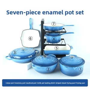 Ensemble de 7 casseroles en <span class=keywords><strong>fonte</strong></span> <span class=keywords><strong>émaillée</strong></span>, style moderne et minimaliste, multifonctionnel, sans revêtement, antiadhésif, compatible avec les plaques à induction - Product Image 4