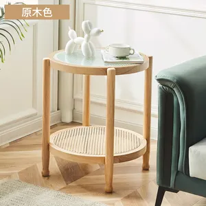 Rattan yuvarlak yan masa ile katı ahşap ve cam ev mobilya modern basit tasarım yüksek kalite son masa toptan fiyat
