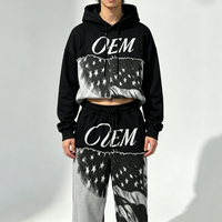 Ensemble 2 pièces homme : Sweat à capuche épais personnalisé coupe oversize avec motif graphique carré et pantalon de survêtement