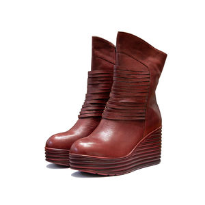 أحذية شتوية بتصميم عرقي عتيق من OEM ODM ، أحذية نسائية من الجلد الطبيعي المخملي ، أحذية نسائية مصنوعة يدويًا ، أحذية نسائية إسفين للبيع بالجملة - Product Image 2