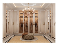 Armoire de chambre à coucher de style européen classique sur mesure, avec portes coulissantes en verre trempé, rangement modulaire pour vêtements