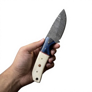 Cuchillo de caza y camping de hoja fija con punta de caída, de acero de Damasco, con mango de madera y hueso, personalizable DIY - Product Image 1