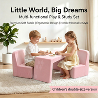Canapé modulaire en mousse 2-en-1 pour enfants, table convertible et ensemble de 2 chaises, canapé en velours doux pour enfants pour jouer et lire
