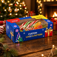 Boîte cadeau de Noël bleue et rouge personnalisée avec fenêtre de présentation et impression d'arbre de Noël pour les cadeaux d'entreprise